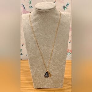 NWOT Ariki 22K Gold Plate & Genuine Paua Shell Pendant Necklace Jewelry